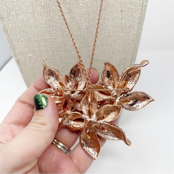 JTV Rose Pink Crystal Flower Brooch Pendant Chain Necklace - Picture 5 of 7